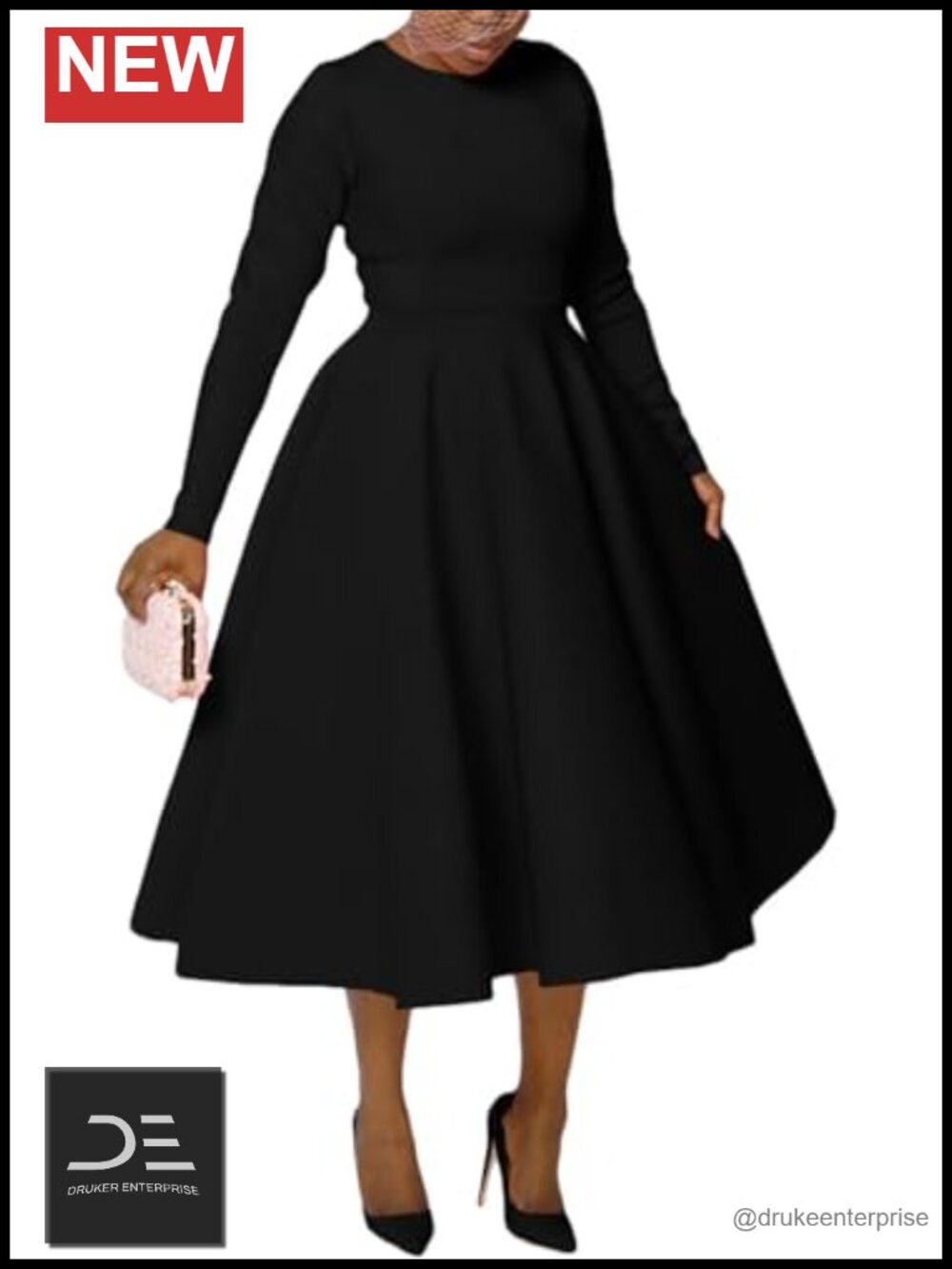 Women Long Sleeve A Line Maxi Dress Plus Size Flowy Church Dress